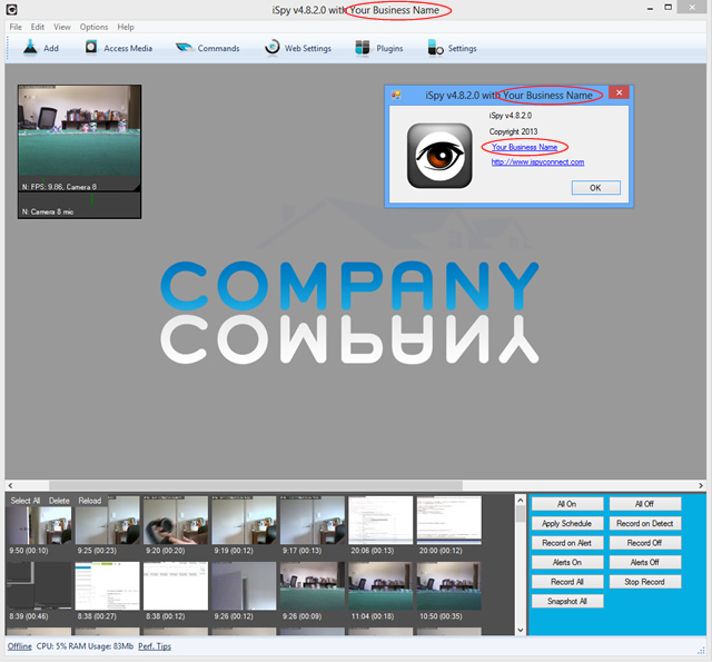 Customised company logo, title bar and about box Customised company logo, title bar and about box