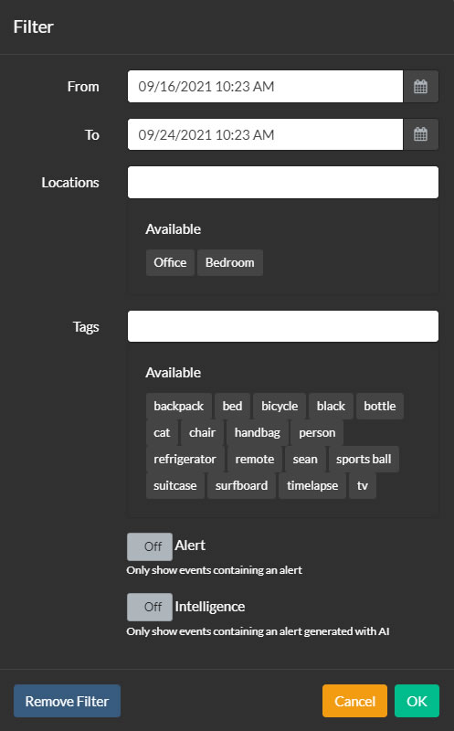 Timeline filter