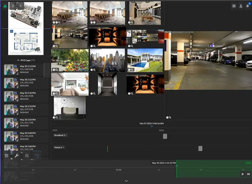 Agent DVR live view with rotating focus camera and tripwires