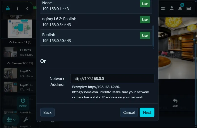 Finding Camera Network Address in Agent DVR