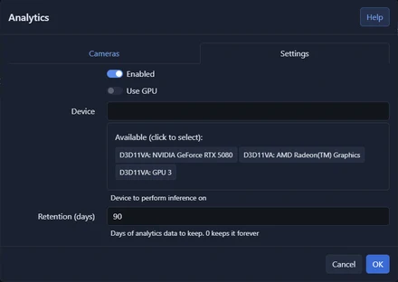 Analytics server settings