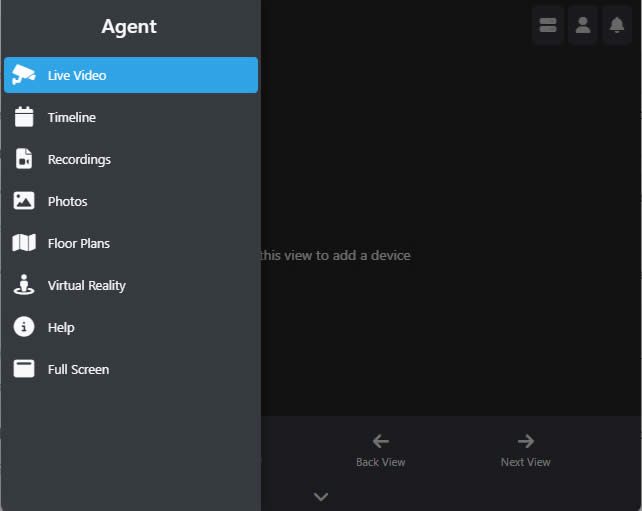 Agent DVR main menu